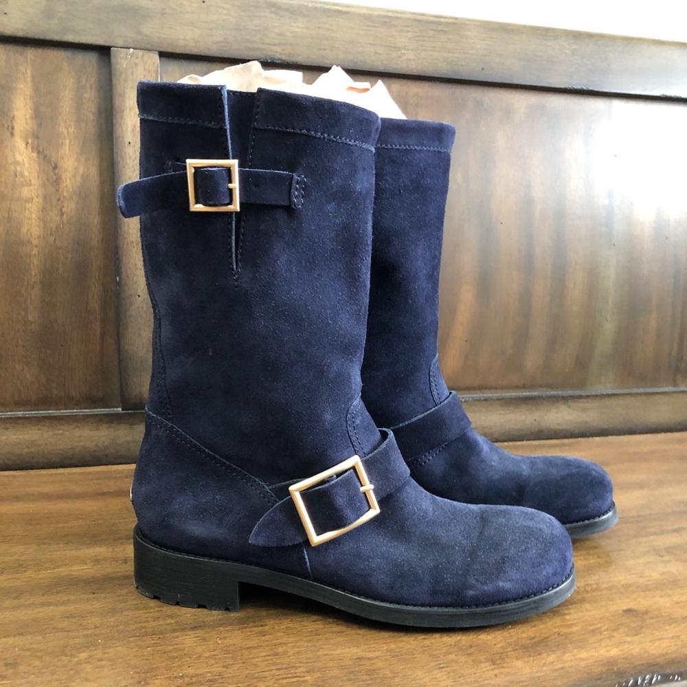 Jimmy Choo Blue Suede Biker Boot